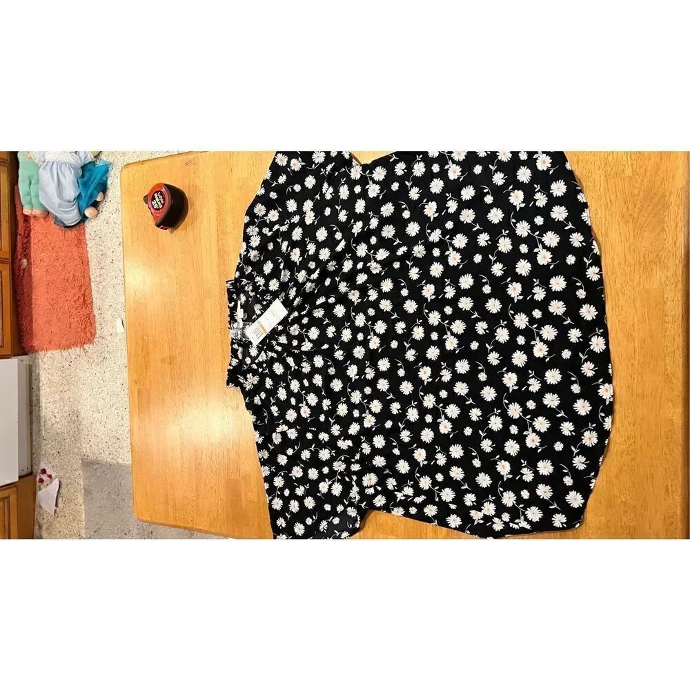 COOPER & ELLA BLACK DAISY FLORAL BLOUSE WOMEN'S SZ 3XL NEW P1-162